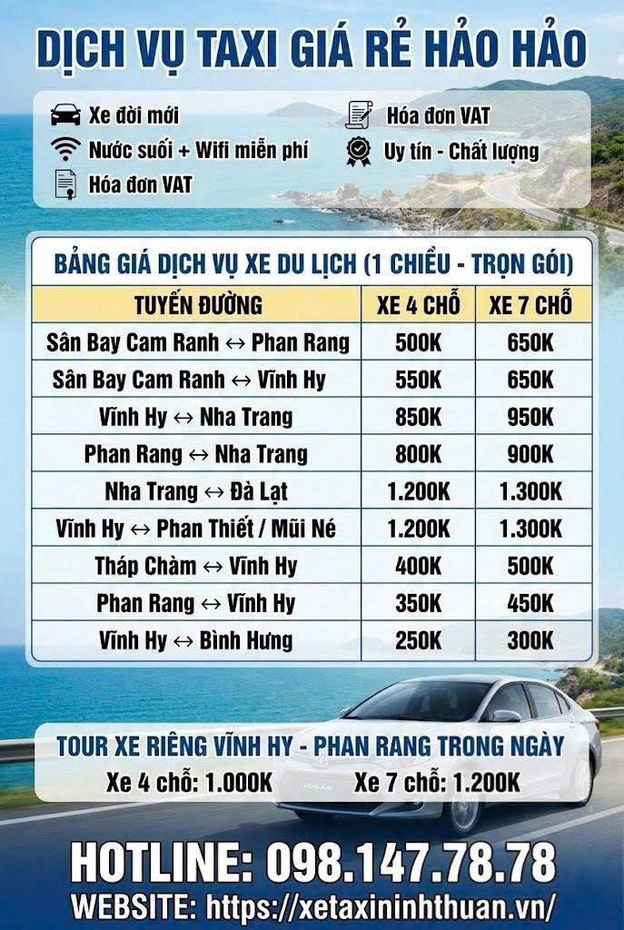 Giá thuê xe taxi Phan Rang Ninh Thuận năm 2026 minh bạch – an toàn – đúng giờ cùng Hảo Hảo Car